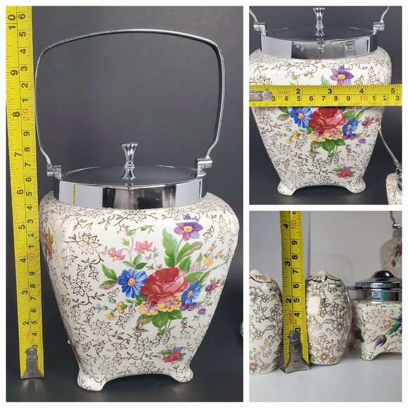 Antique Midwinter Staffordshire Porcelain Set – Biscuit Barrel, Salt & Pepper+ - Picture 8 of 14